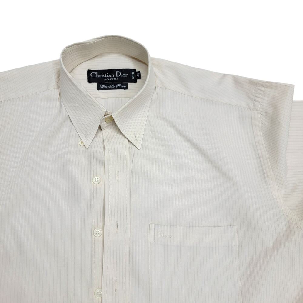 VTG Christian Dior Monsieur Mens Dress Shirt 40 Button Down White Stripe Logo